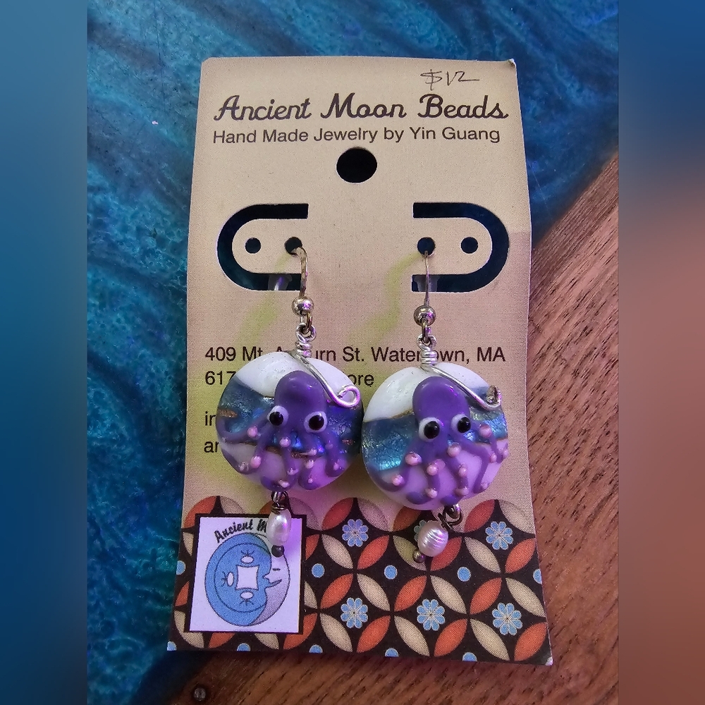 Ancient Moon Beads Handmade Octopus Earrings